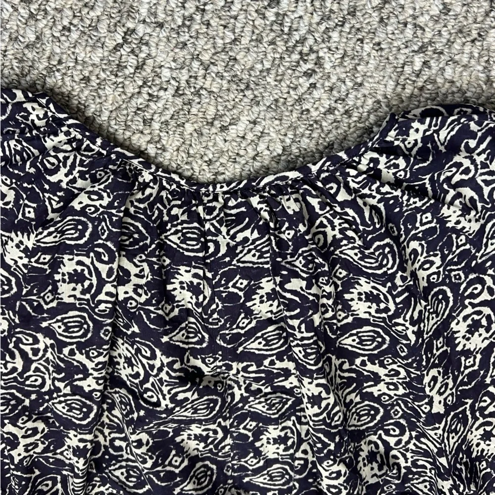 NWT blue white print gauzy cotton balloon sleeve oversized cropped blouse M - Picture 7 of 14